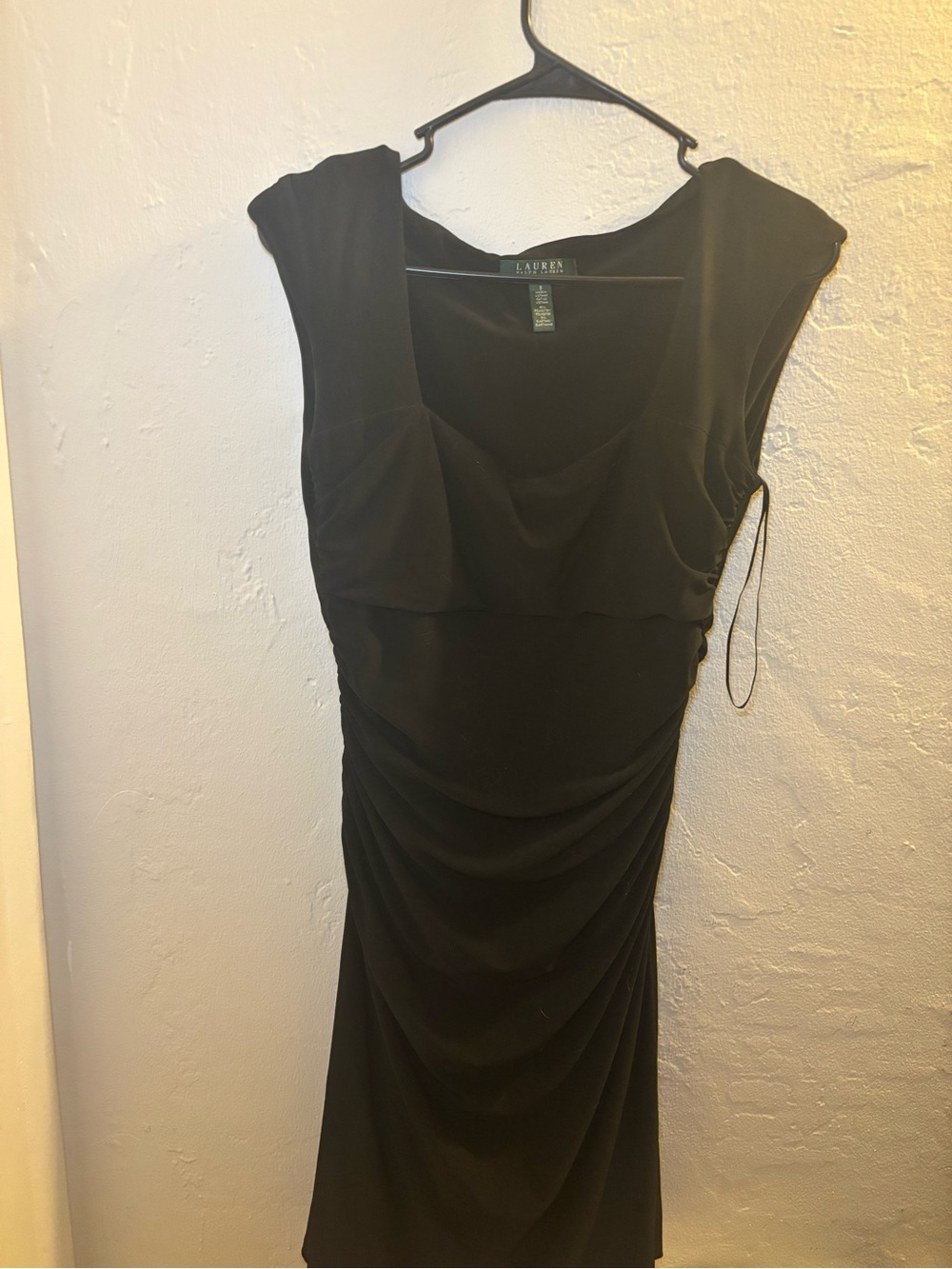 Lauren Ralph Lauren Black Cap-Sleeve Ruched Dress